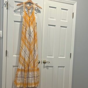 HOLDING HORSES for Anthropologie Orange and Purple Halter Maxi Sundress